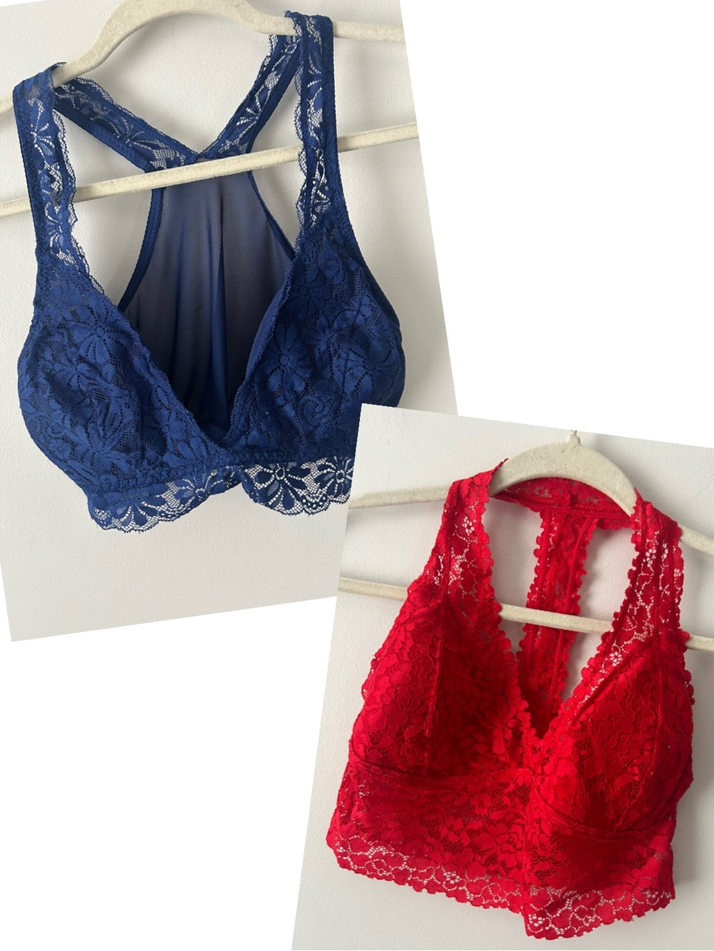 True & Co. Lace Racerback Bralettes - Blue & Red L